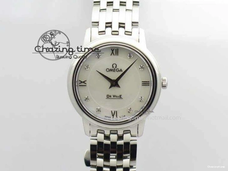 0310 De Ville 27mm Ladies MK 1:1 Best Edition White MOP Diamond Markers On SS Bracelet Ronda Quartz MoistureWicking 8190